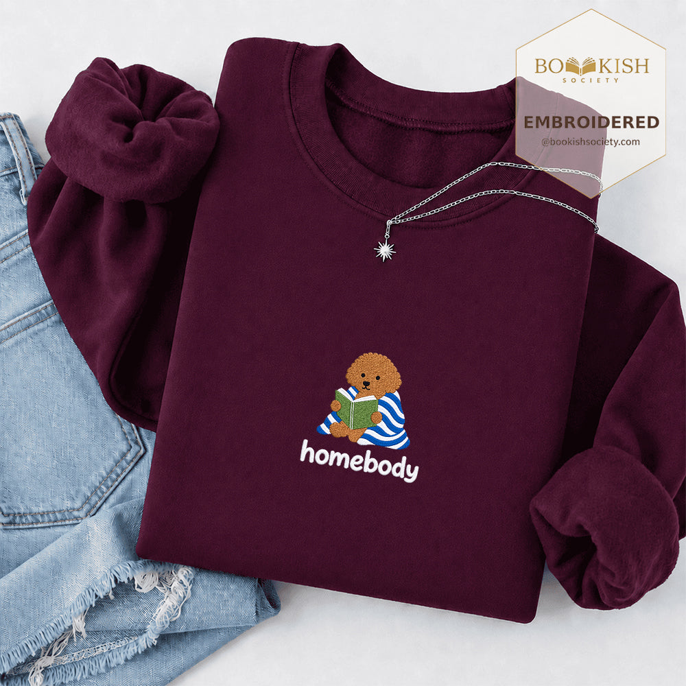 Homebody Poodle Embroidered Sweatshirt | Reader Gift Maroon