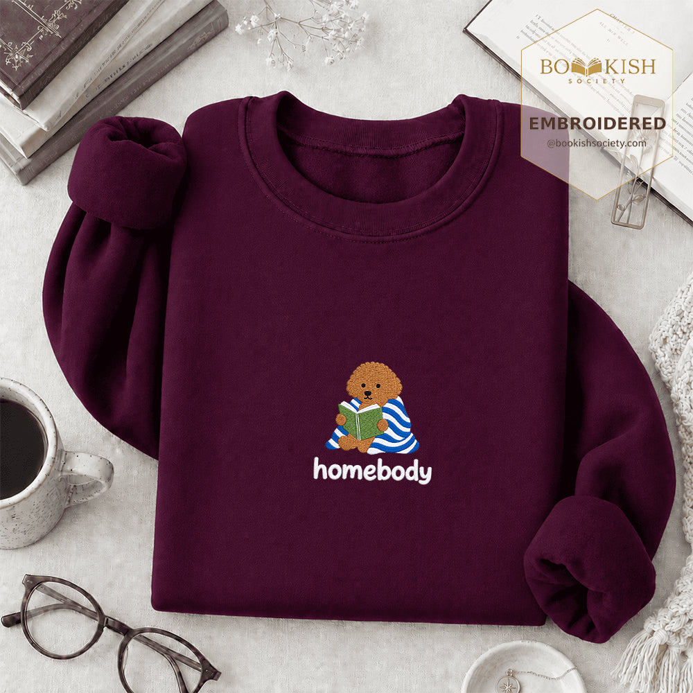 Homebody Poodle Embroidered Sweatshirt | Reader Gift Maroon
