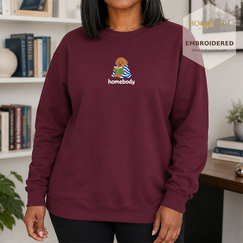 Homebody Poodle Embroidered Sweatshirt | Reader Gift Maroon