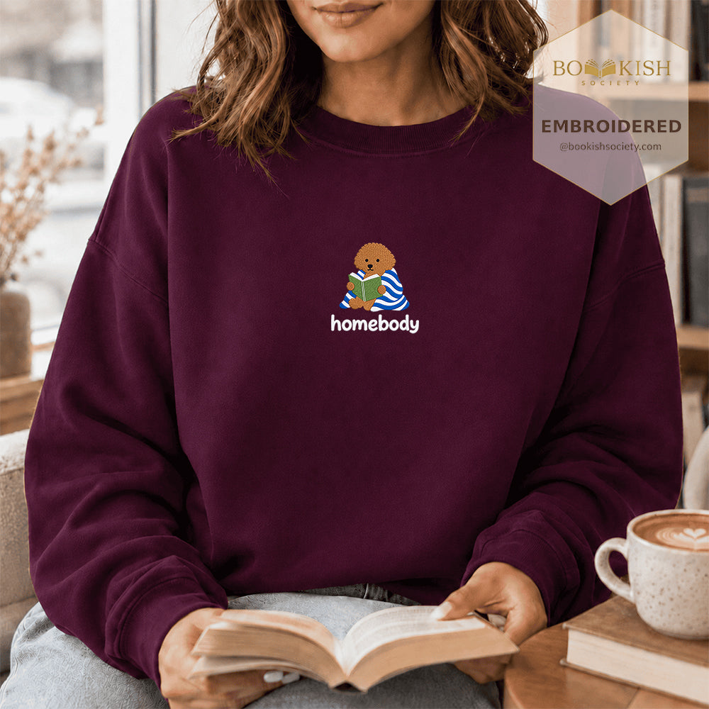 Homebody Poodle Embroidered Sweatshirt | Reader Gift Maroon