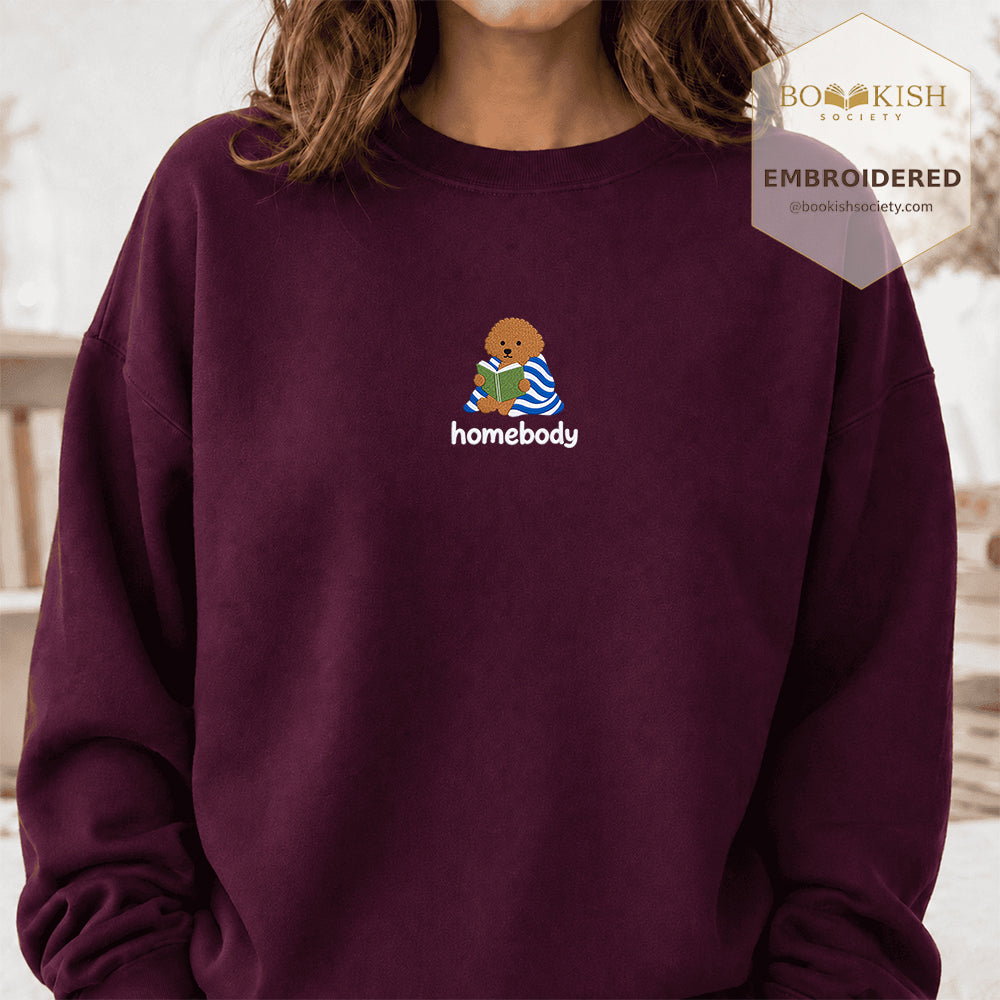 Homebody Poodle Embroidered Sweatshirt | Reader Gift Maroon