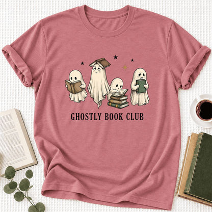 Ghostly Book Club Ultra-Soft Cotton T-Shirt | Spooky Book Lover Gift Mauve