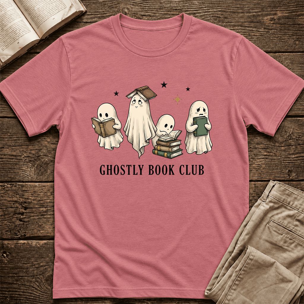 Ghostly Book Club Ultra-Soft Cotton T-Shirt | Spooky Book Lover Gift Mauve