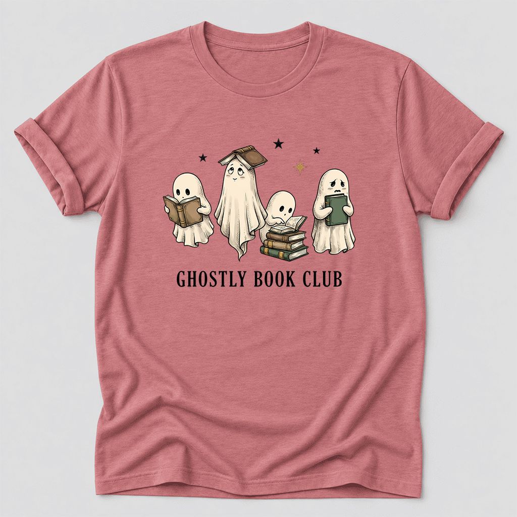Ghostly Book Club Ultra-Soft Cotton T-Shirt | Spooky Book Lover Gift Mauve