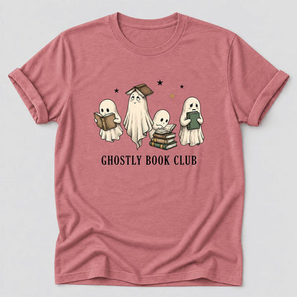Ghostly Book Club Ultra-Soft Cotton T-Shirt | Spooky Book Lover Gift Mauve