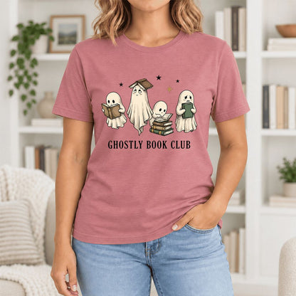 Ghostly Book Club Ultra-Soft Cotton T-Shirt | Spooky Book Lover Gift Mauve