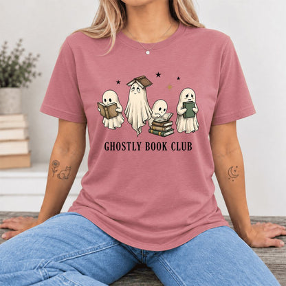 Ghostly Book Club Ultra-Soft Cotton T-Shirt | Spooky Book Lover Gift Mauve