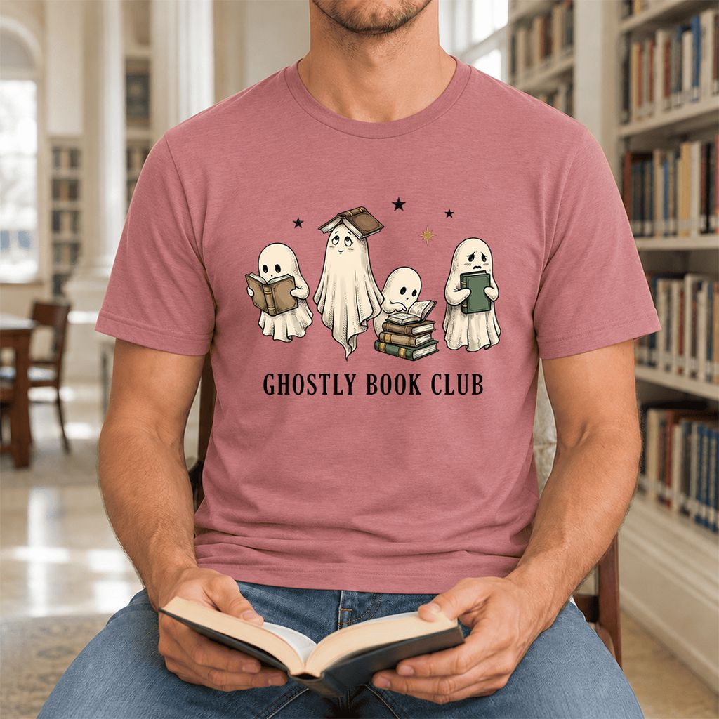 Ghostly Book Club Ultra-Soft Cotton T-Shirt | Spooky Book Lover Gift Mauve