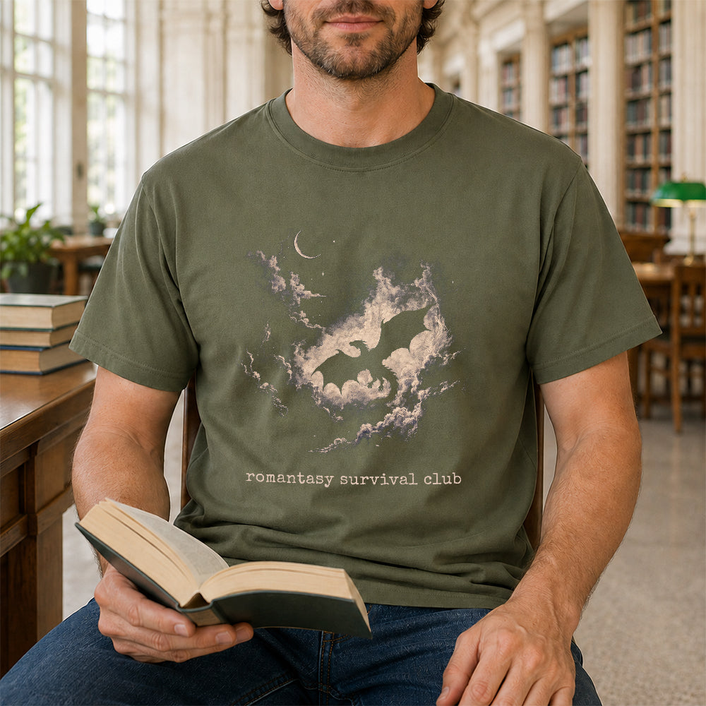 Fantasy Dragon Clouds Softstyle T-Shirt | Book Lover Gift Military Green