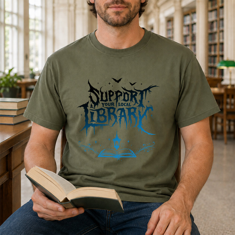 Support Your Local Library Softstyle T-Shirt | Book Lover Gift Military Green