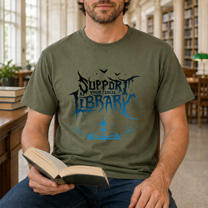 Support Your Local Library Softstyle T-Shirt | Book Lover Gift Military Green