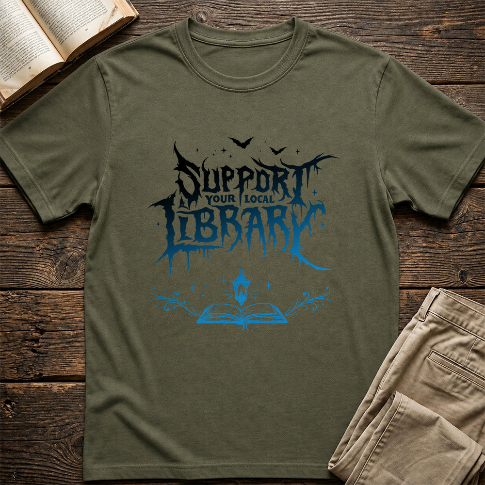 Support Your Local Library Softstyle T-Shirt | Book Lover Gift Military Green