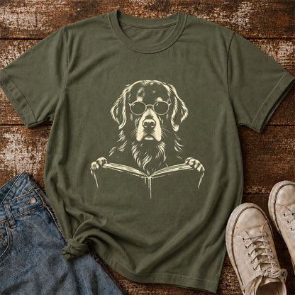 Golden Retriever Reading Book Softstyle T-Shirt | Book Lover Gift Military Green
