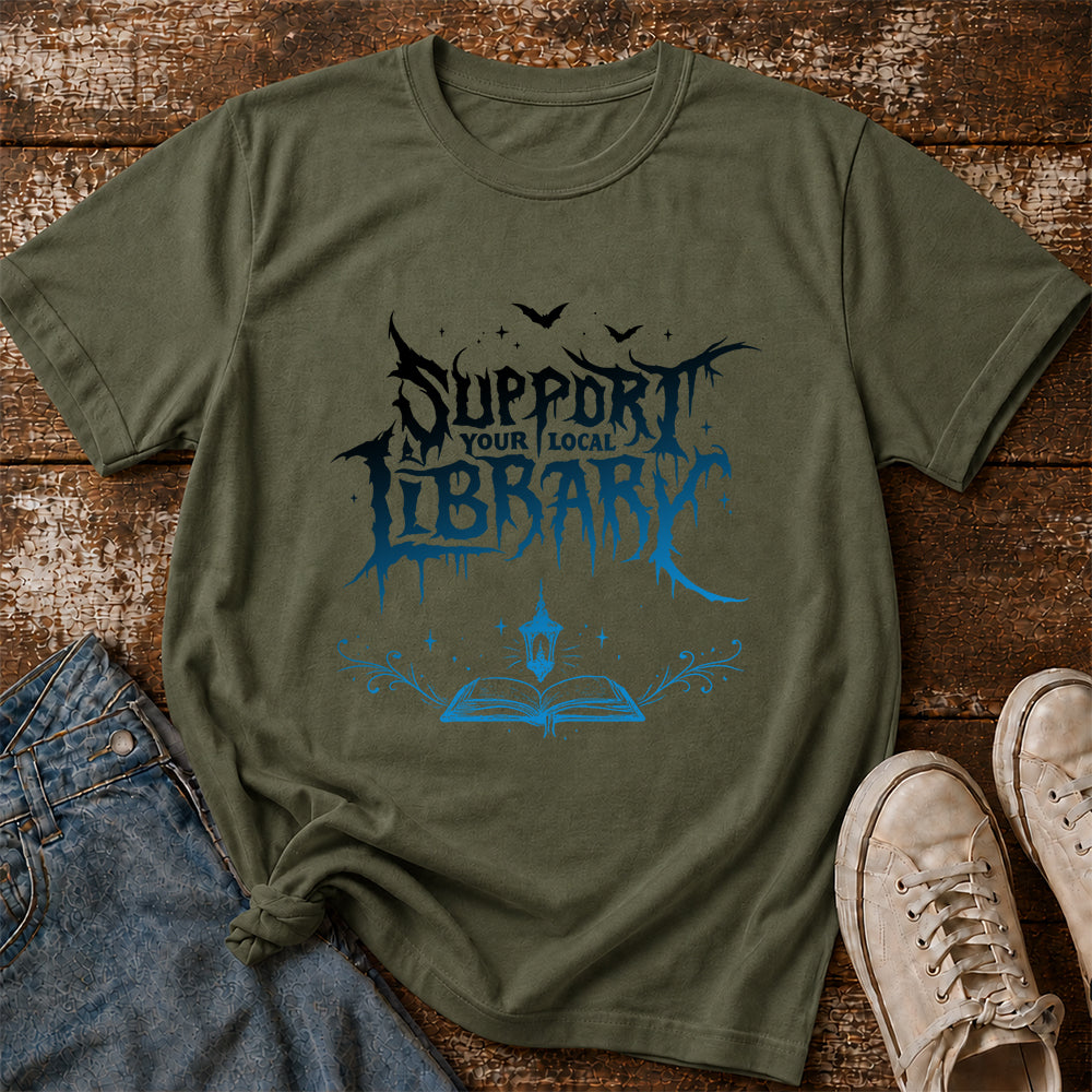 Support Your Local Library Softstyle T-Shirt | Book Lover Gift Military Green