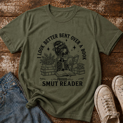 I Look Better Bend Over A Book Softstyle T-Shirt | Book Lover Gift Military Green