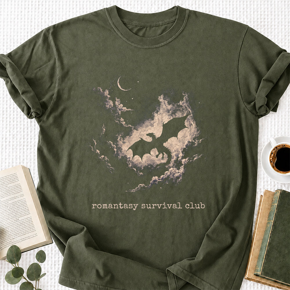 Fantasy Dragon Clouds Softstyle T-Shirt | Book Lover Gift Military Green