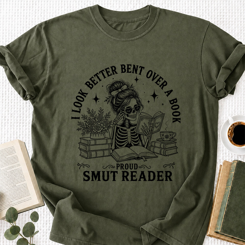 I Look Better Bend Over A Book Softstyle T-Shirt | Book Lover Gift Military Green