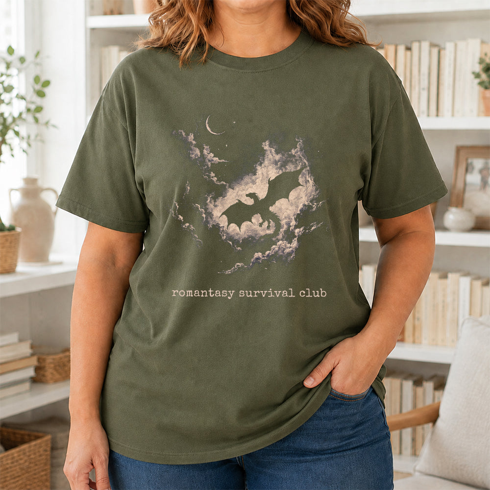 Fantasy Dragon Clouds Softstyle T-Shirt | Book Lover Gift Military Green