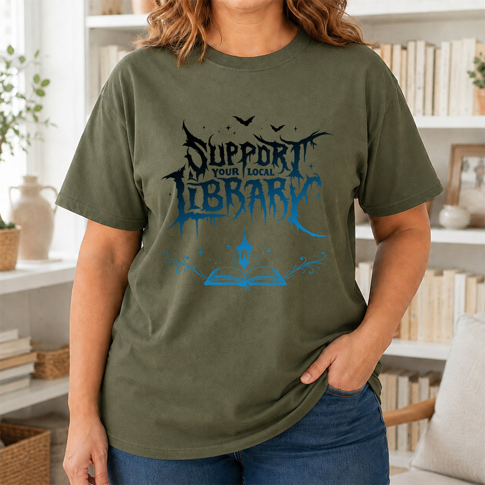 Support Your Local Library Softstyle T-Shirt | Book Lover Gift Military Green