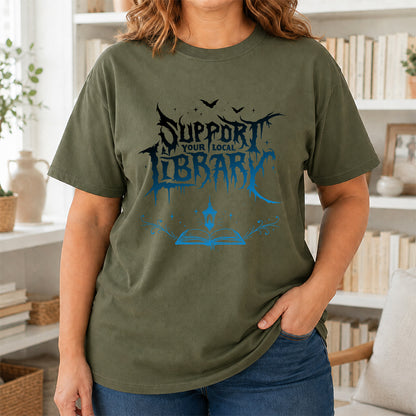 Support Your Local Library Softstyle T-Shirt | Book Lover Gift Military Green