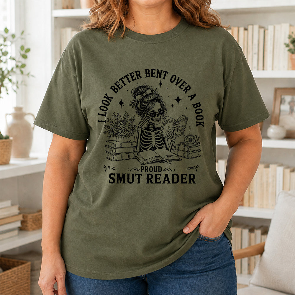I Look Better Bend Over A Book Softstyle T-Shirt | Book Lover Gift Military Green