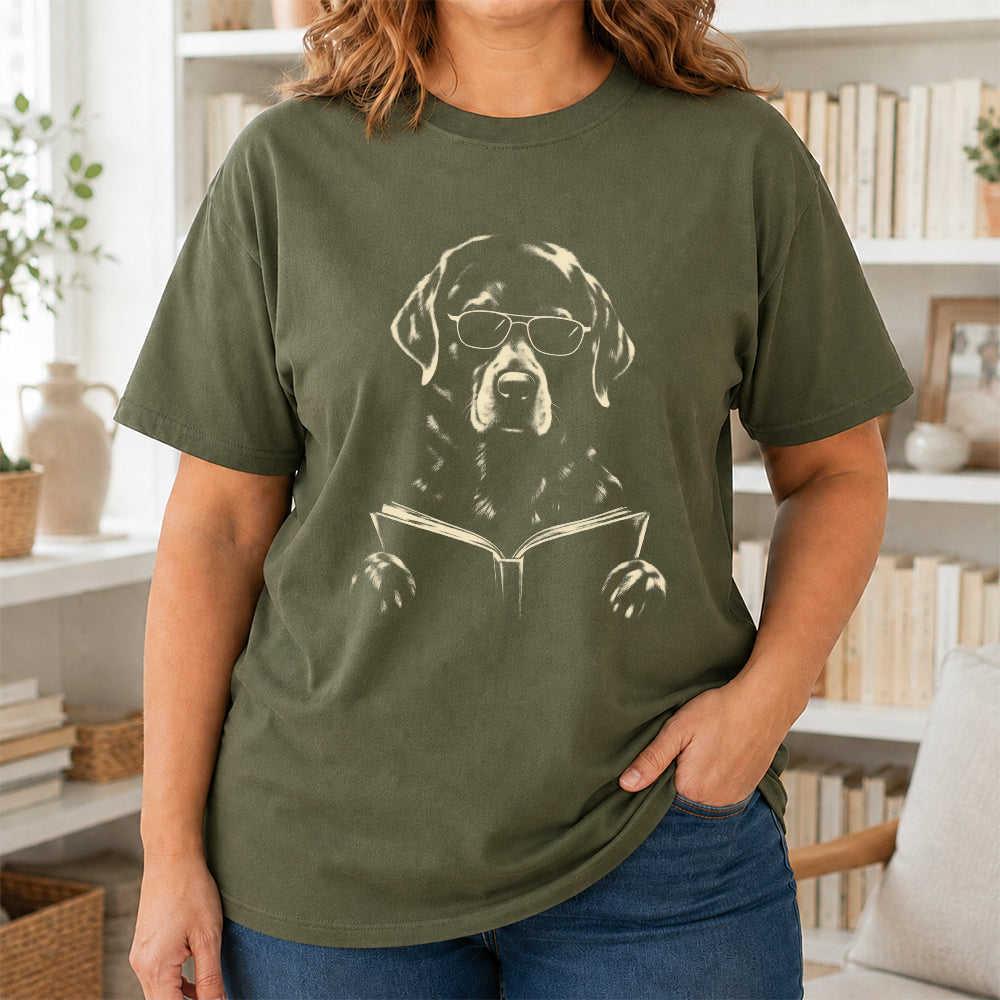 Labrador Retriever Reading Book Softstyle T-Shirt | Book Lover Gift Military Green
