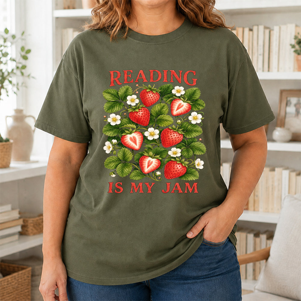 Reading Is My Jam Softstyle T-Shirt | Book Lover Gift Military Green