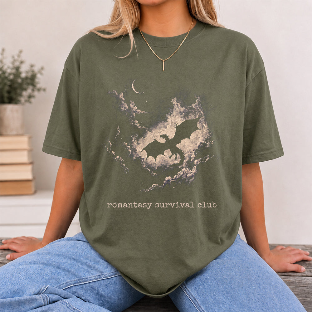 Fantasy Dragon Clouds Softstyle T-Shirt | Book Lover Gift Military Green