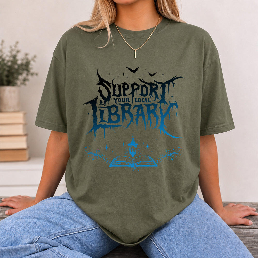 Support Your Local Library Softstyle T-Shirt | Book Lover Gift Military Green