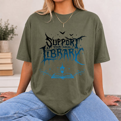 Support Your Local Library Softstyle T-Shirt | Book Lover Gift Military Green