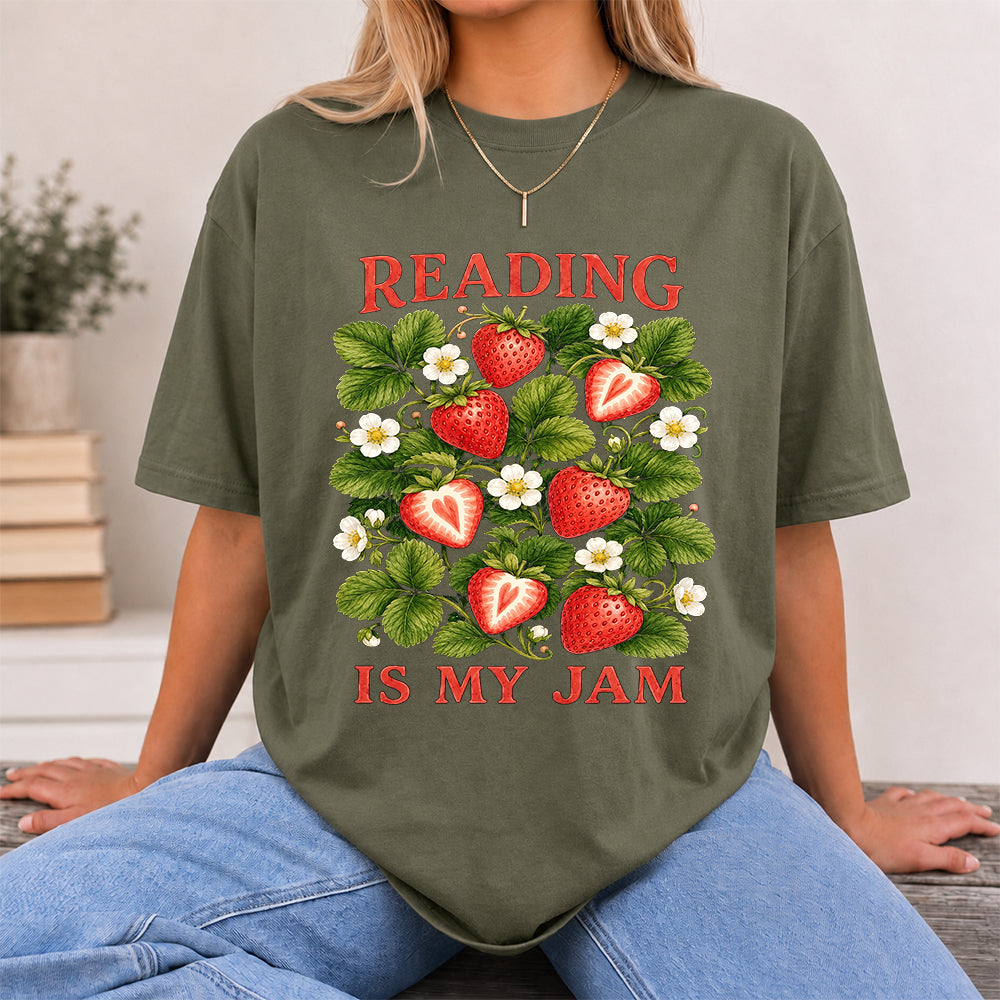 Reading Is My Jam Softstyle T-Shirt | Book Lover Gift Military Green