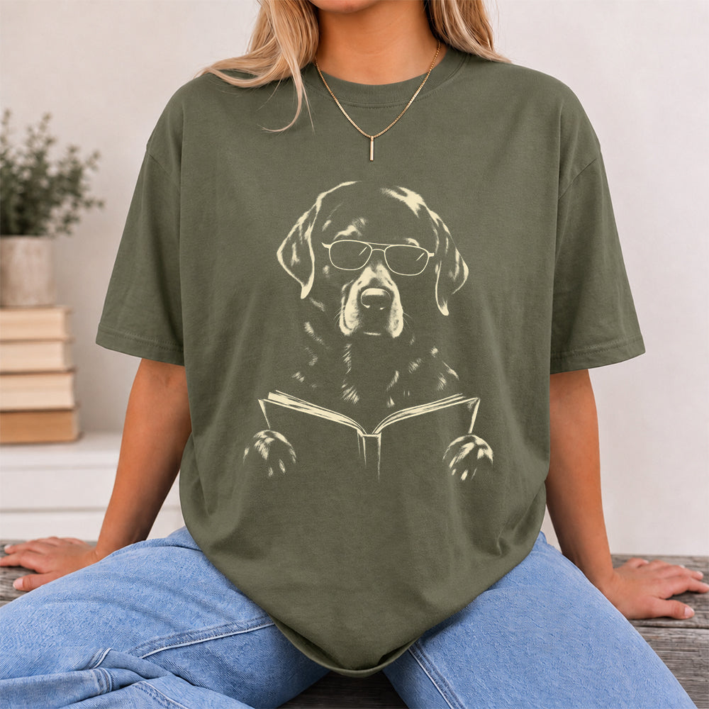 Labrador Retriever Reading Book Softstyle T-Shirt | Book Lover Gift Military Green