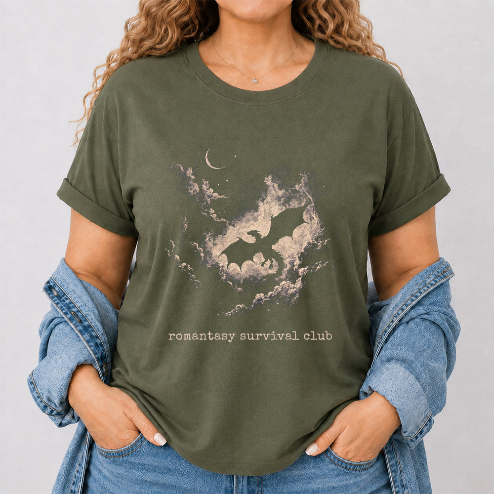 Fantasy Dragon Clouds Softstyle T-Shirt | Book Lover Gift Military Green