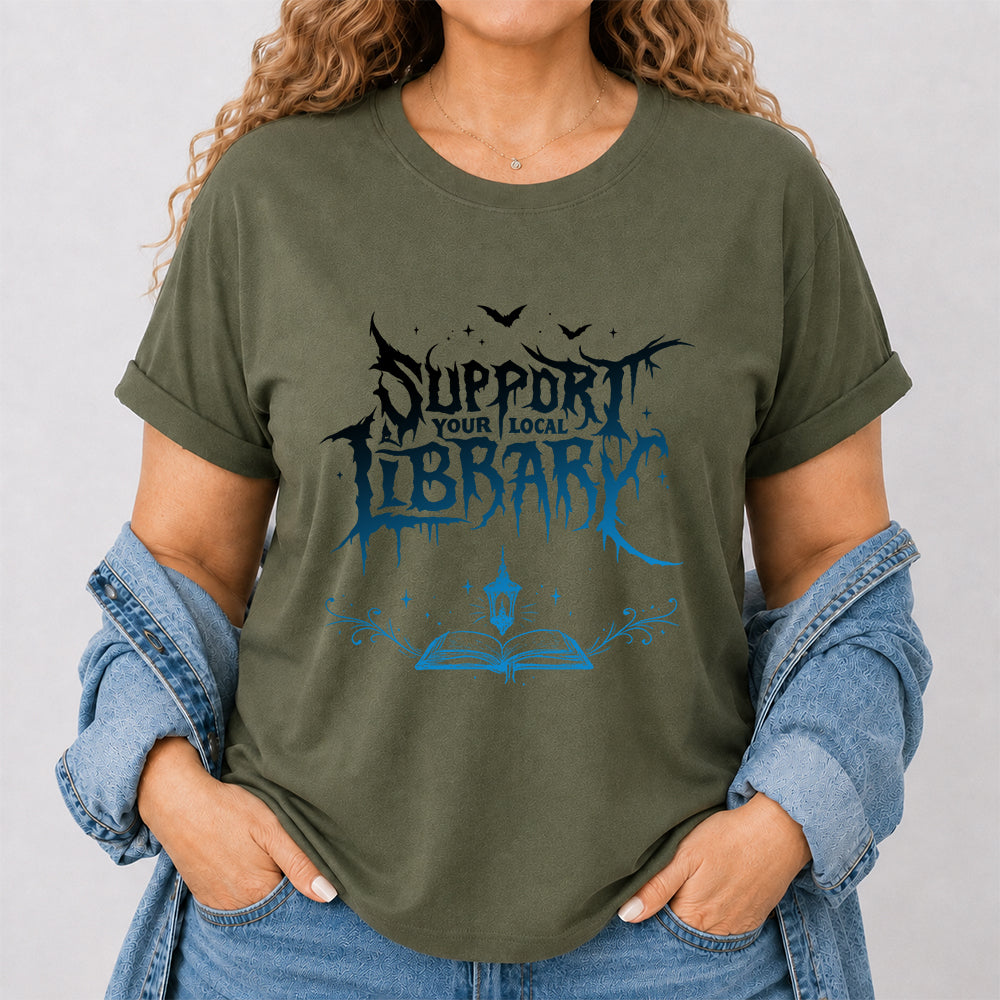 Support Your Local Library Softstyle T-Shirt | Book Lover Gift Military Green