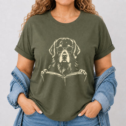 Golden Retriever Reading Book Softstyle T-Shirt | Book Lover Gift Military Green