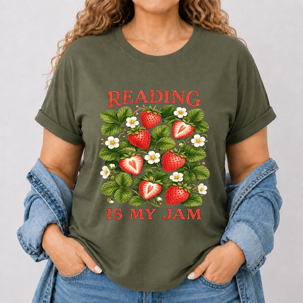 Reading Is My Jam Softstyle T-Shirt | Book Lover Gift Military Green