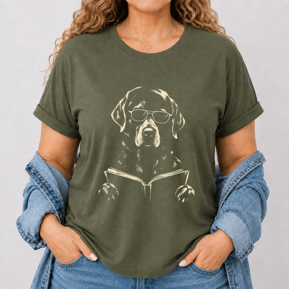 Labrador Retriever Reading Book Softstyle T-Shirt | Book Lover Gift Military Green
