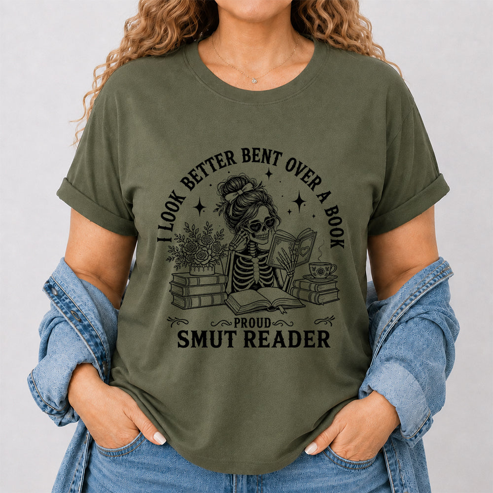 I Look Better Bend Over A Book Softstyle T-Shirt | Book Lover Gift Military Green