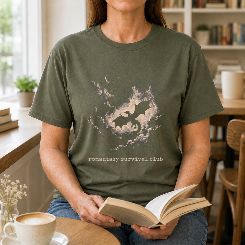 Fantasy Dragon Clouds Softstyle T-Shirt | Book Lover Gift Military Green