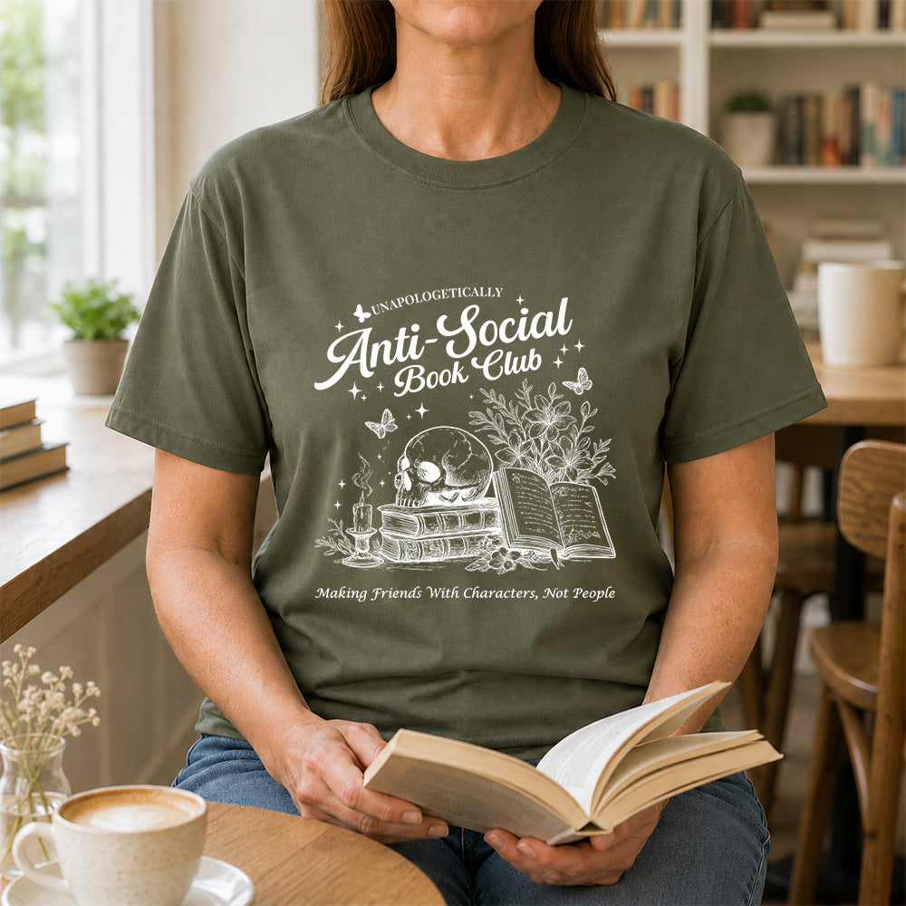Anti-Social Book Club Softstyle T-Shirt | Book Lover Gift Military Green