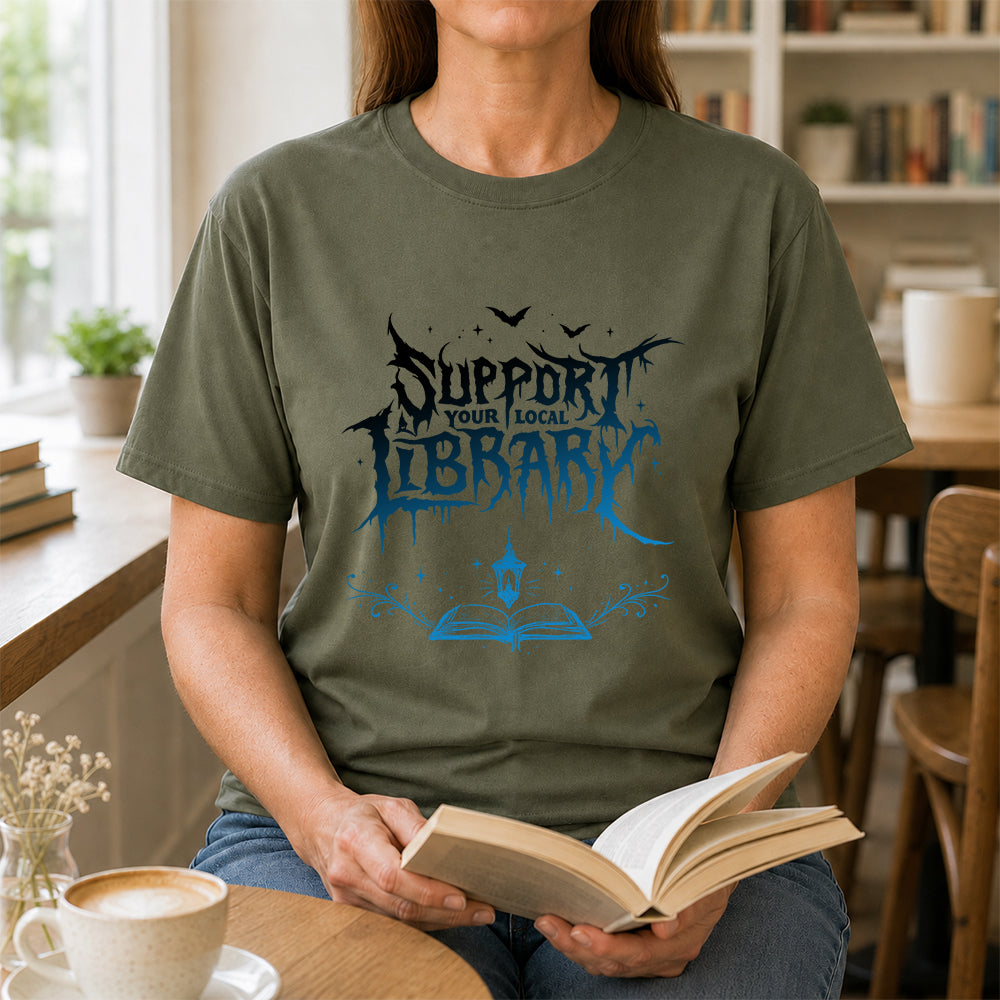 Support Your Local Library Softstyle T-Shirt | Book Lover Gift Military Green