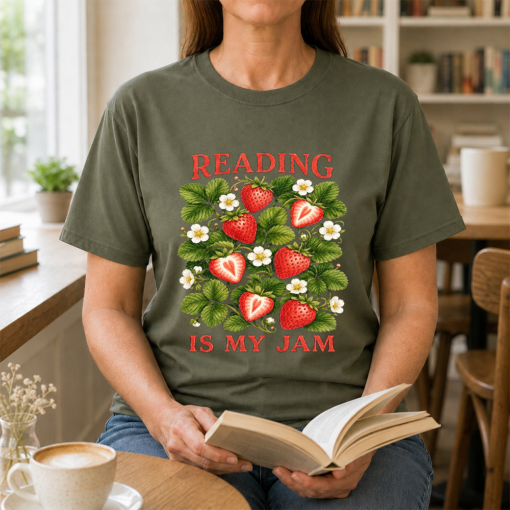 Reading Is My Jam Softstyle T-Shirt | Book Lover Gift Military Green