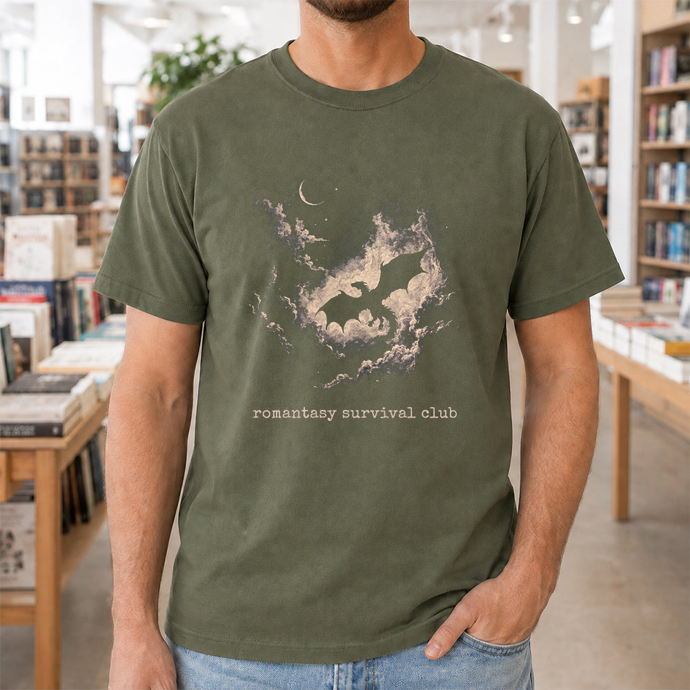 Fantasy Dragon Clouds Softstyle T-Shirt | Book Lover Gift Military Green