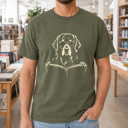 Golden Retriever Reading Book Softstyle T-Shirt | Book Lover Gift Military Green