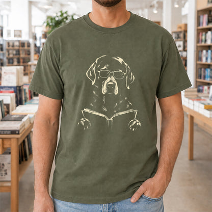 Labrador Retriever Reading Book Softstyle T-Shirt | Book Lover Gift Military Green