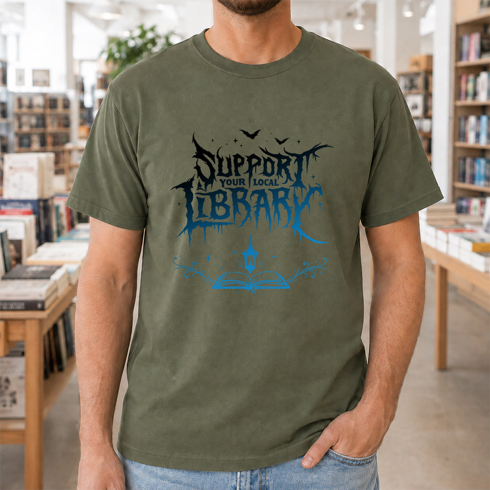 Support Your Local Library Softstyle T-Shirt | Book Lover Gift Military Green