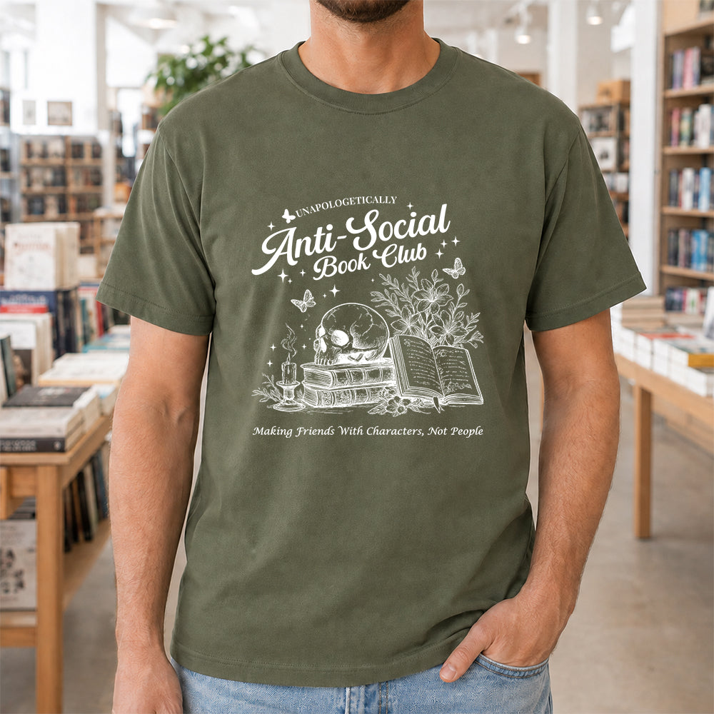 Anti-Social Book Club Softstyle T-Shirt | Book Lover Gift Military Green
