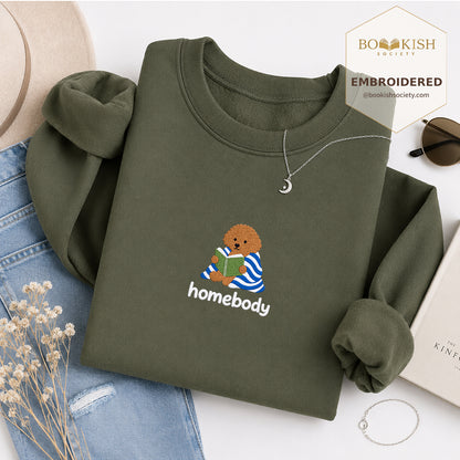 Homebody Poodle Embroidered Sweatshirt | Reader Gift Military Green