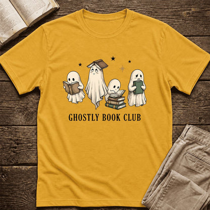 Ghostly Book Club Ultra-Soft Cotton T-Shirt | Spooky Book Lover Gift Mustard