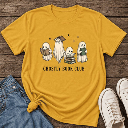 Ghostly Book Club Ultra-Soft Cotton T-Shirt | Spooky Book Lover Gift Mustard